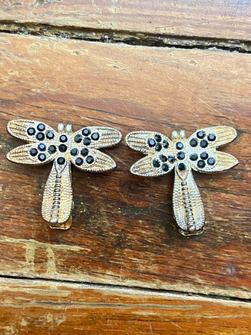 Dragonfly Vintage Hair Clip Black Rhinestone Marcasite Barrette Silver PAIR Y2K